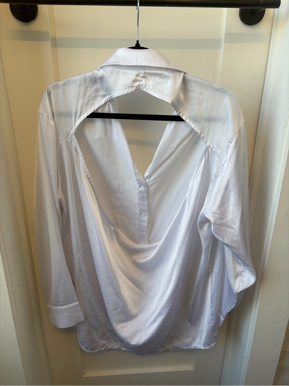 Open-Back White Satin Blouse